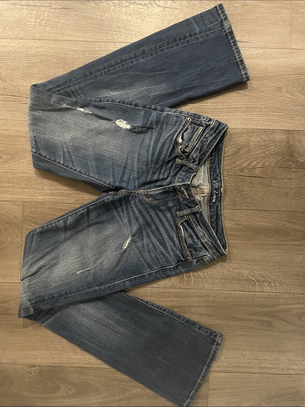 Victoria's Secret Women's Bootcut Jeans - Dark Blue Distressed